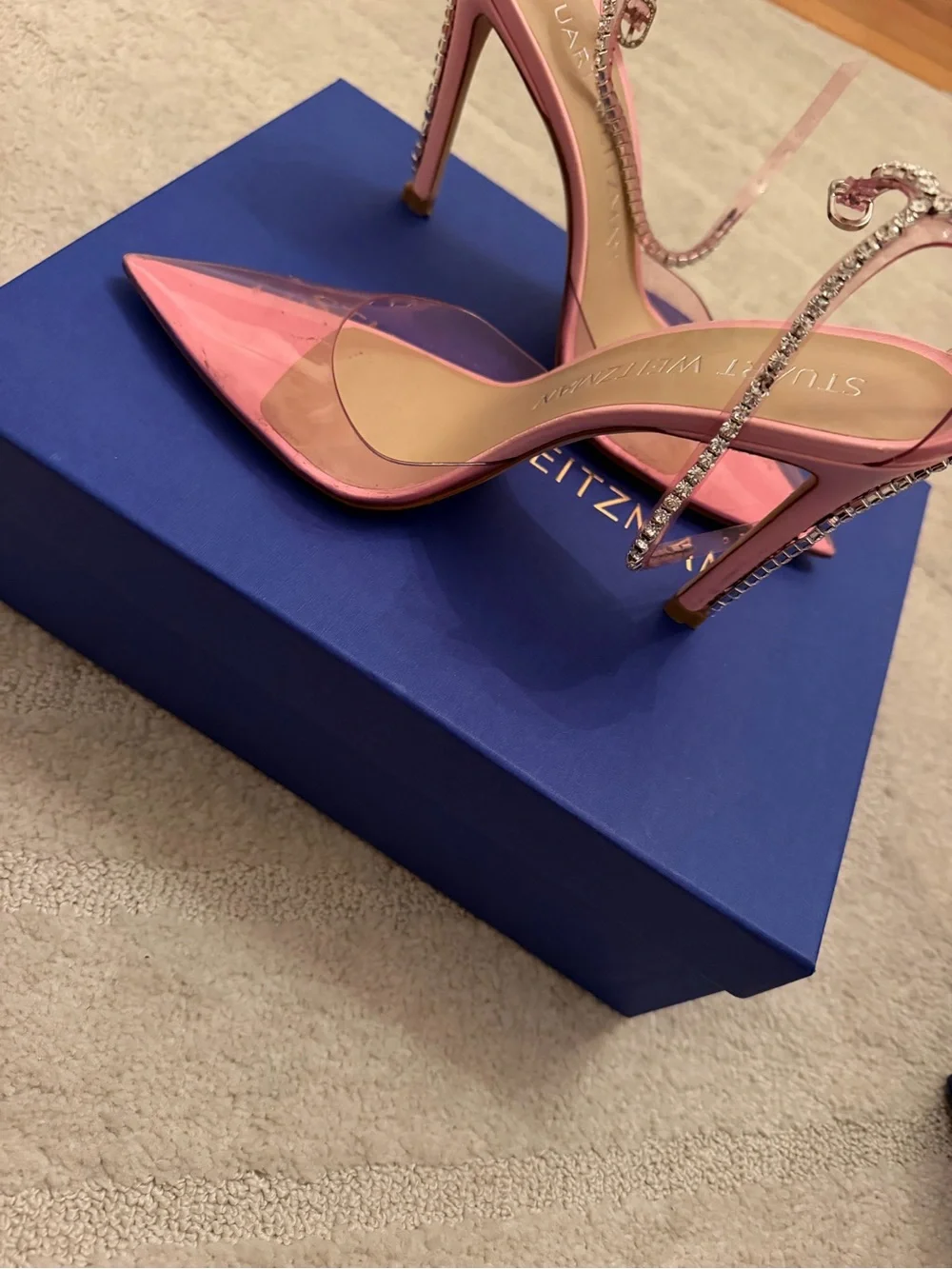 Stuart Weitzman Pink Crystal-Strap Pointed Stiletto Pumps